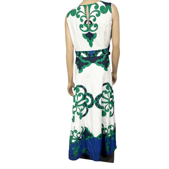 Boden Maxi Dress Women's Ivory Ornate Reflection Sleeveless Linen Dress US 16-18 - Picture 7 of 11